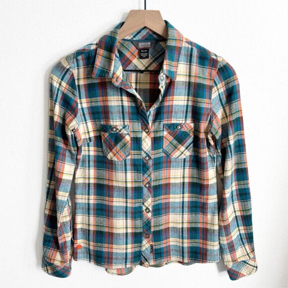 Outdoor Research‎ Top Womens XS Blue Plaid Flannel Button Up Cabincore Granola - Picture 1 of 13
